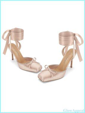 Satin Ballet Heels Square Toe Slingback Pumps with Bow